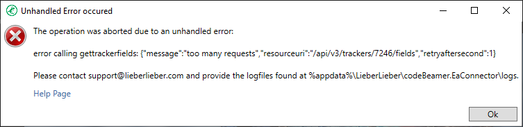 undhandled error